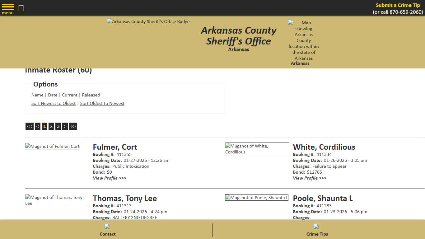 Inmate Roster - Current Inmates Booking Date Descending - Arkansas County Sheriff's Office, Arkansas