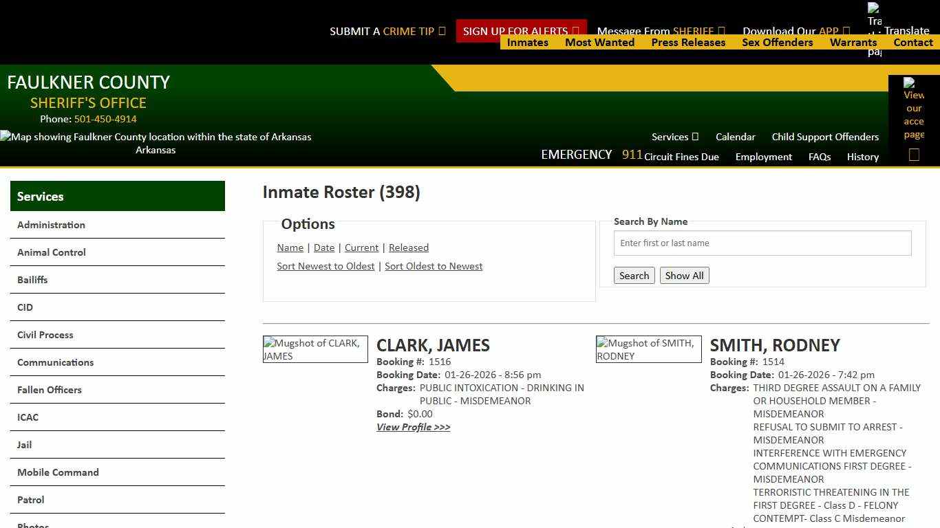 Inmate Roster - Page 0 Current Inmates Booking Date Descending - Faulkner County Sheriff's Office